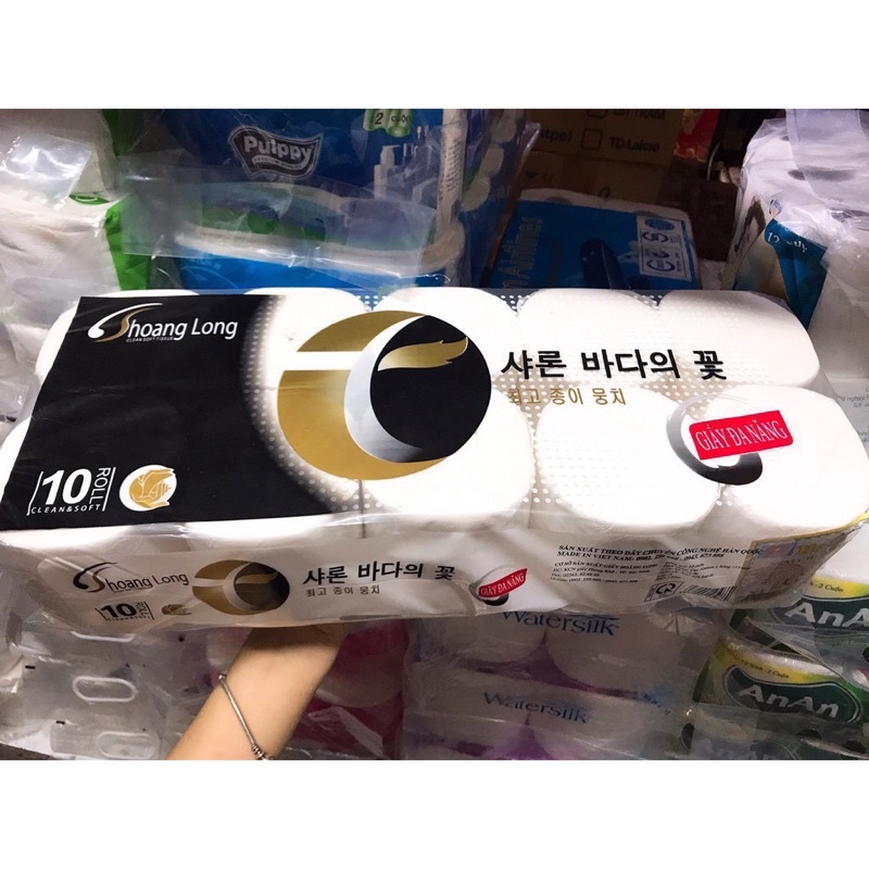 (sỉ bành 10 bao 100 cuộn) giấy cuộn vệ sinh Hoàng Long lụa 3 lớp