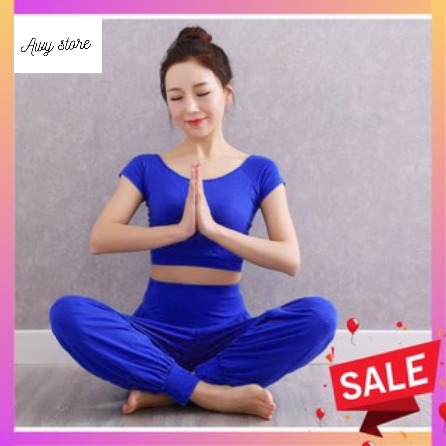 Bộ đồ tập Yoga, alibaba zumba nữ chất cotton lạnh màu xanh