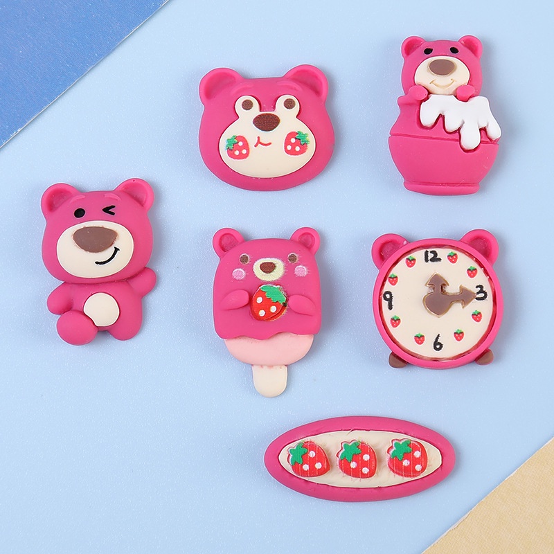 Charm kem gấu Pink Bear với đồng hồ, dâu tây, trang trí kẹp tóc, DIY