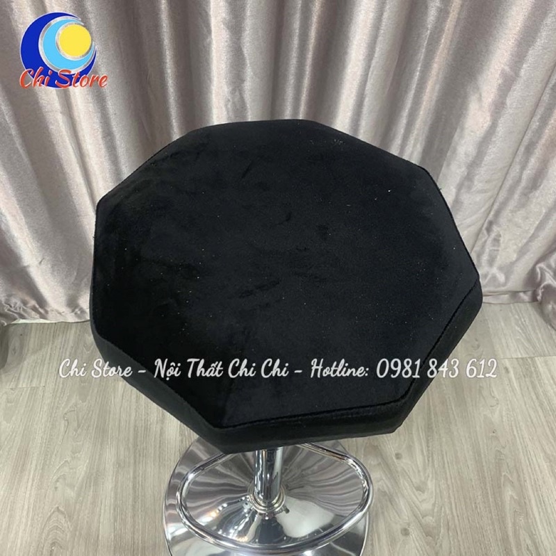 Ghế Bar Xoay Không Tựa Bọc Nỉ, Ghế Ngồi Quầy Lễ Tân- Chụp Hình Chân Inox Bền Xoay 360 Độ