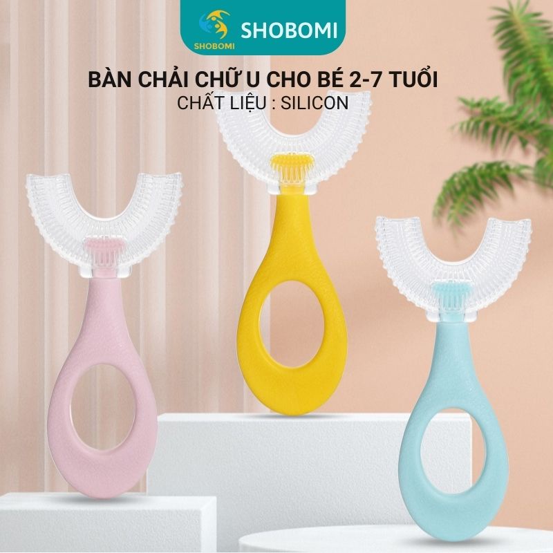 Bàn chải đánh răng cho bé 2-7 tuổi chữ U 360 độ trẻ em silicon siêu mềm SHOPBOMIT BCCU03