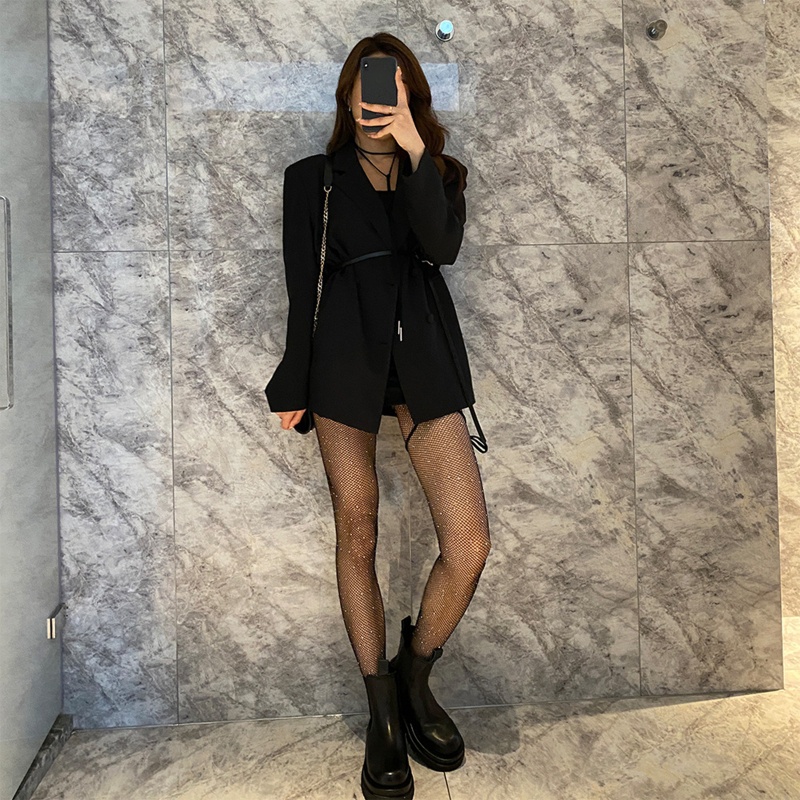 Xiangbao Quần Tất Lưới Rỗng Đính Kim Cương Lấp Lánh Quyến Rũ Cho Nữ J