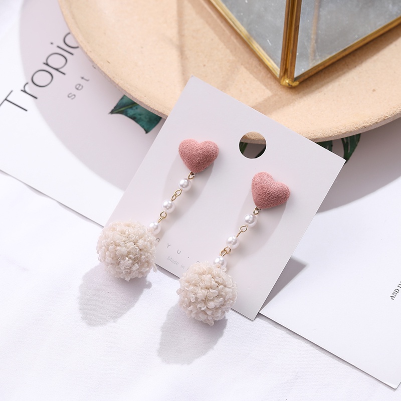 Khuyên tai kẹp không bấm lỗ chốt cố định K264 bằng hợp kim mạ bạc hình trái tim gắn bông bigsize dáng dài Leous