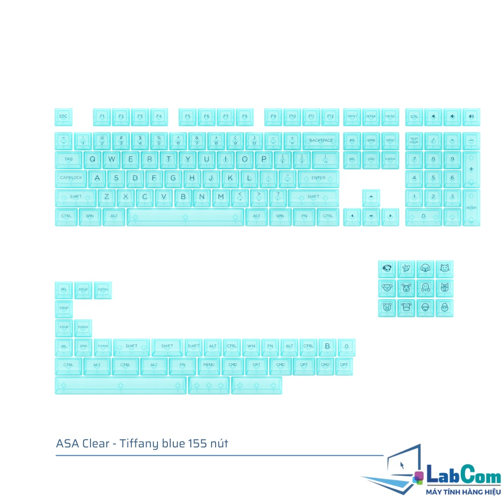 Keycap cho bàn phím cơ AKKO ASA Clear profile xuyên led 155 nút gồm các màu Black | Clear | Pink | Tiffany blue | White