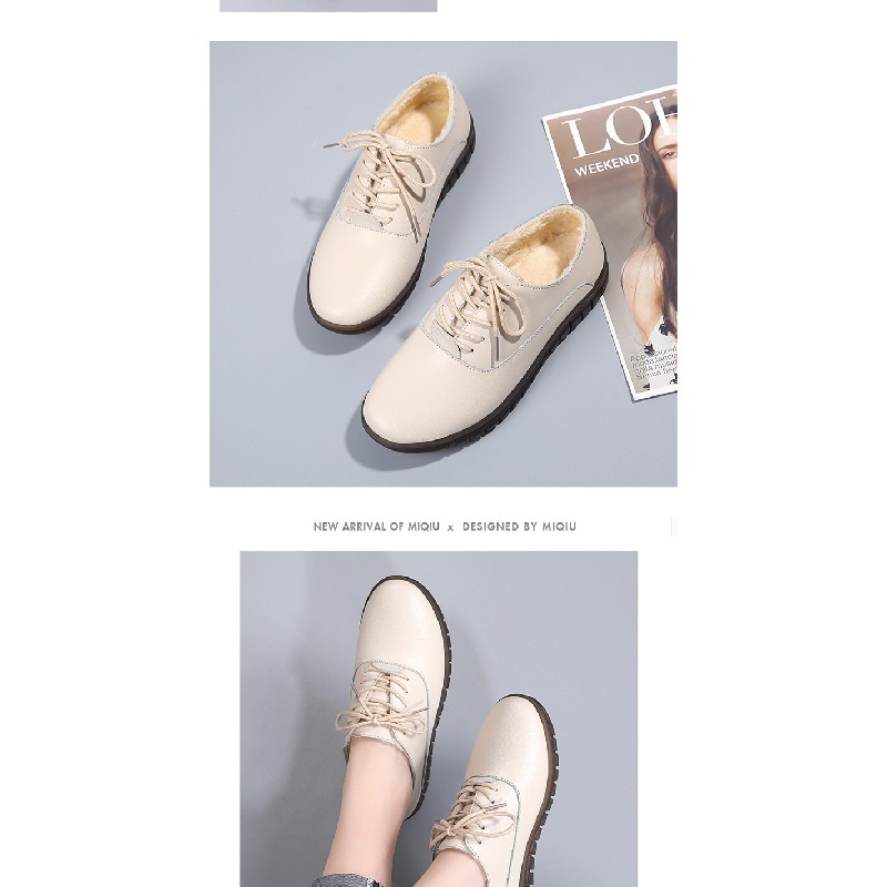 Giày Da Thật Đế Mềm Dày Dặn Thoải Mái Có Size Lớn Thời Trang Xuân Thu Cho Nữ