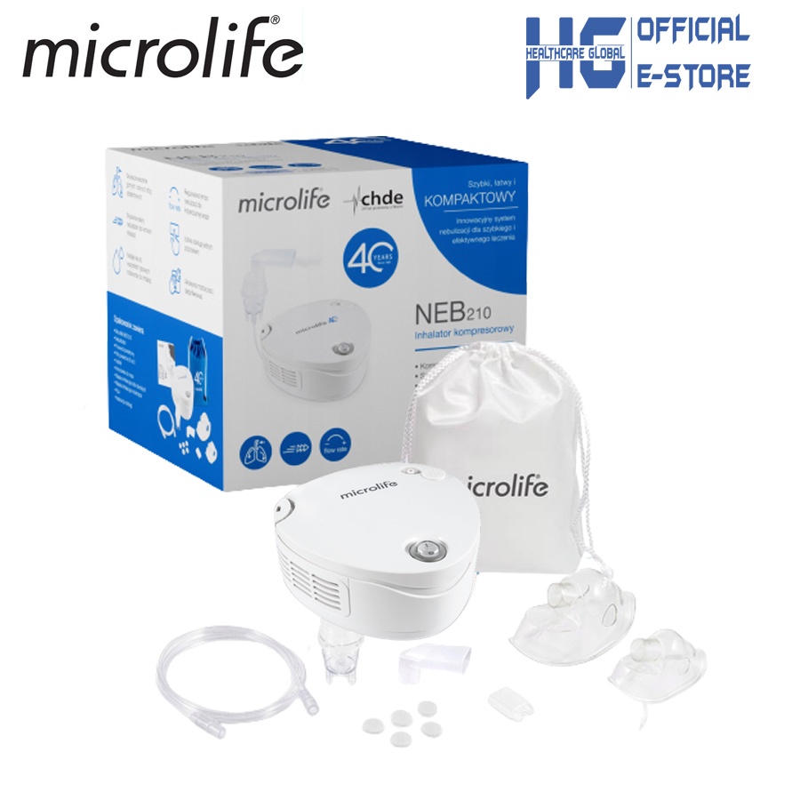 Máy Xông Khí Dung , Xông Mũi Họng Microlife NEB210 | Kích Thước Hạt Xương Siêu Nhỏ Và Mịn - Điều Chỉnh Tốc Độ Xông