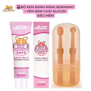 🌷bộ kem đánh răng borammy + kèm bàn chải silicon siêu mềm bảo vệ nướu cho thú cưng