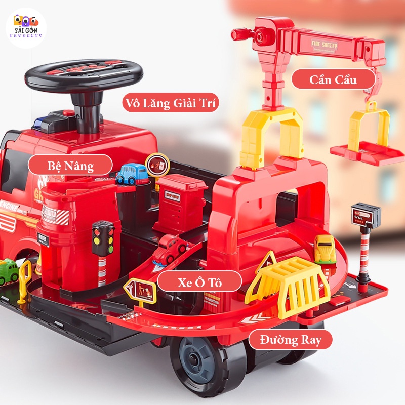 Xe Chòi Chân Cứu Hỏa Phun Nước 2 Trong 1, Xe Thăng Bằng Xe Scooter 4 Bánh Cho Bé Tập Đi Tỏa Sức Vui Chơi