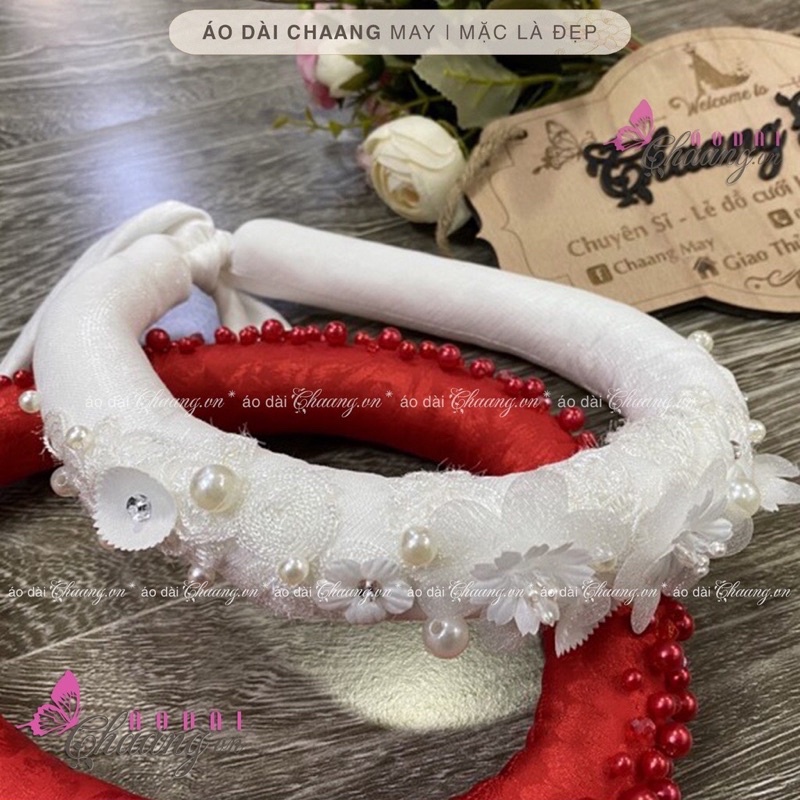 Mấn đội đầu thêu hoa ngọc, cài tóc cô dâu phụ kiện áo dài cưới hỏi đẹp màu trắng NEW