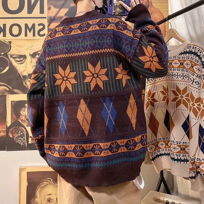 Aokang Áo sweater Dệt Kim Chui Đầu Cổ Tròn Dáng Rộng Phong Cách Hàn Quốc Thời Trang Cho Nam