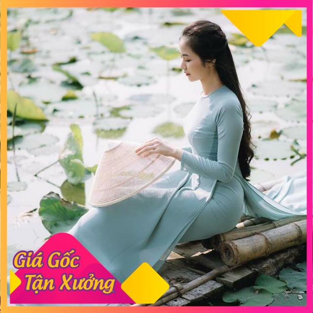 Áo dài chiffon 4 tà màu xanh đá