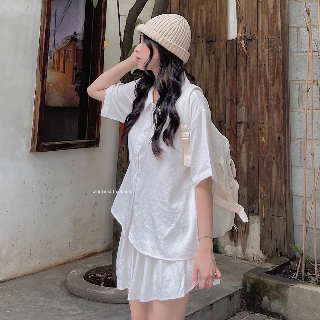Set Váy Nữ Phối Sơ Mi Hàn Quốc ASRI JEM CLOSET Syle Dễ Thương Chất Linen Lên Form Xinh 8144