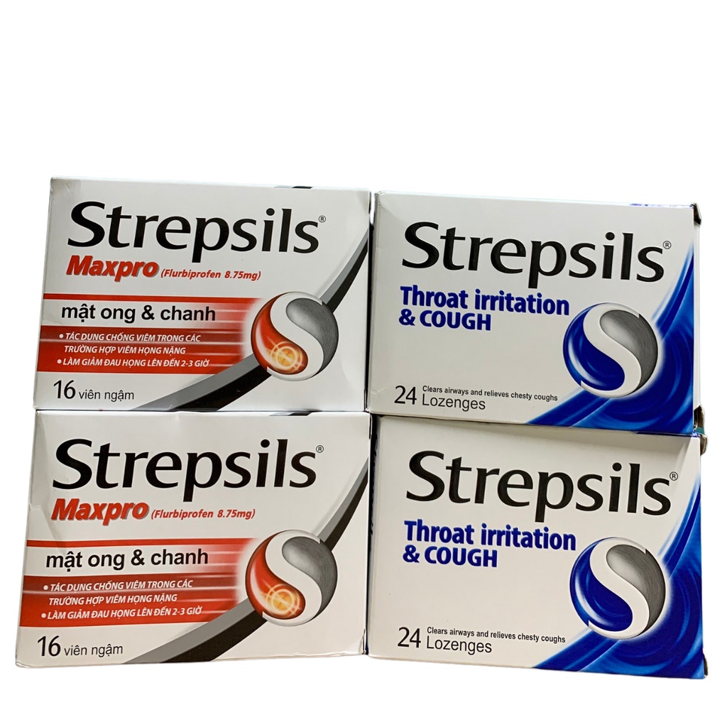 Viên ngậm giảm nhanh đau họng Strepsils Maxpro 16v/ Strepsils xanh 24v