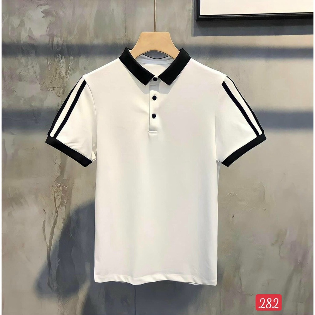 Áo thun nam cổ bẻ màu trắng màu đen, Áo polo cao cấp tay lỡ mát mẻ thoải mái chất cotton co giãn tốt chất vải mềm-at282