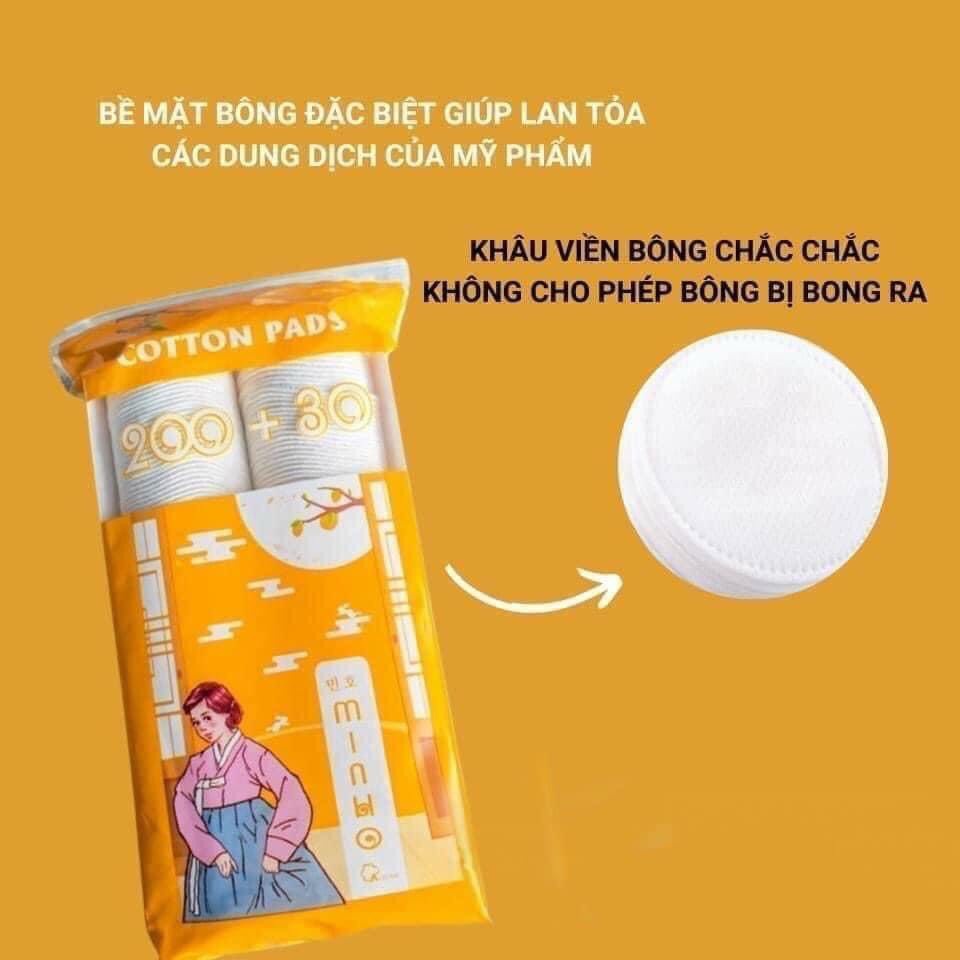 Bông tẩy trang cotton pads 200+30 MINHO HÀN QUỐC