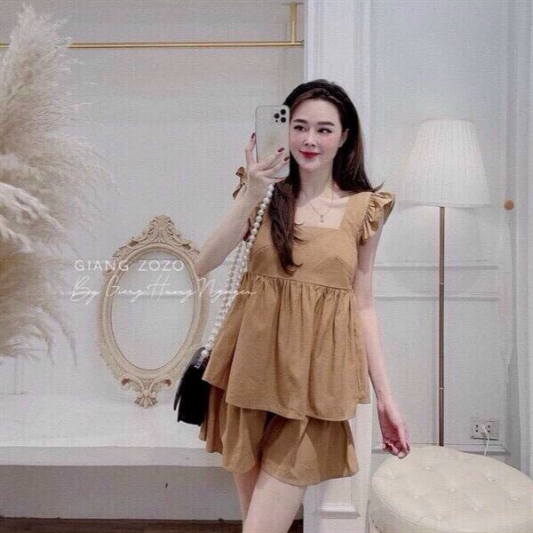 (Miễn Phí Ship 2022) Đồ bộ nữ,bộ babydoll tay cánh tiên dễ thương,chất kate mềm tone màu tôn da dễ mặc