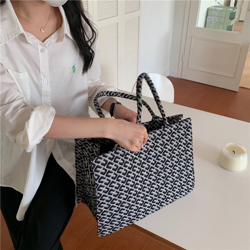 Ielgy Túi Xách Đeo Vai canvas Sức Chứa Lớn Kiểu jacquard retro Cho Nữ