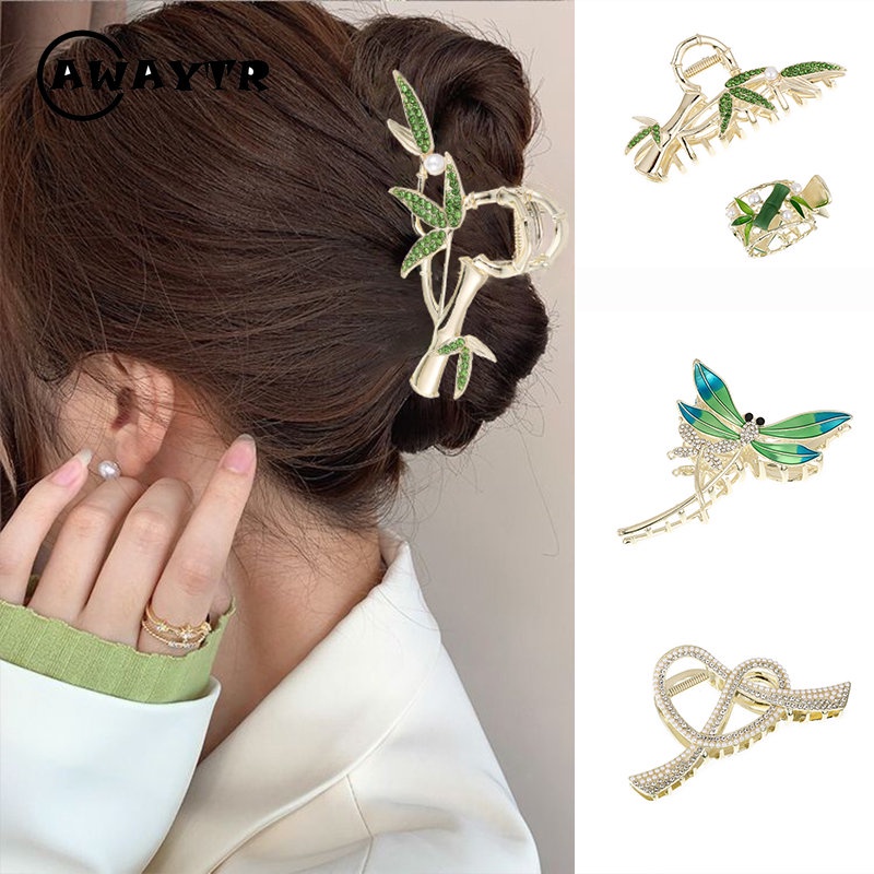 Kẹp Tóc Lá Tre Đính Đá 11cm Thời Trang Dành Cho Nữ