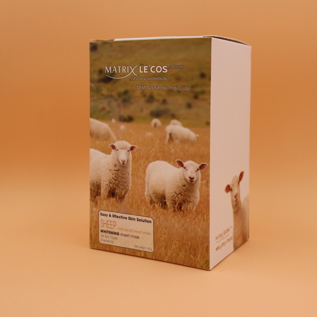 Mặt nạ cấp ẩm làm sáng da Nhau Thai Cừu Matrix Lecos - Hộp 20 gói