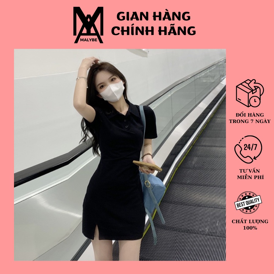 Váy Polo Váy Chữ A Màu Đen, Váy Đầm Body Cổ Polo Xẻ Tà Sexy Chất Thun Co Giãn 4 Chiều – Malybe 10