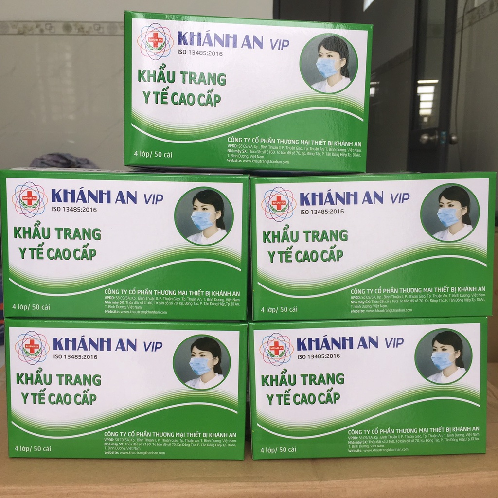 Khẩu trang y tế 4 lớp kháng khuẩn Khánh An Hộp 50 Cái - Hình shop tự chụp-hàng có sẵn-Màu Xanh
