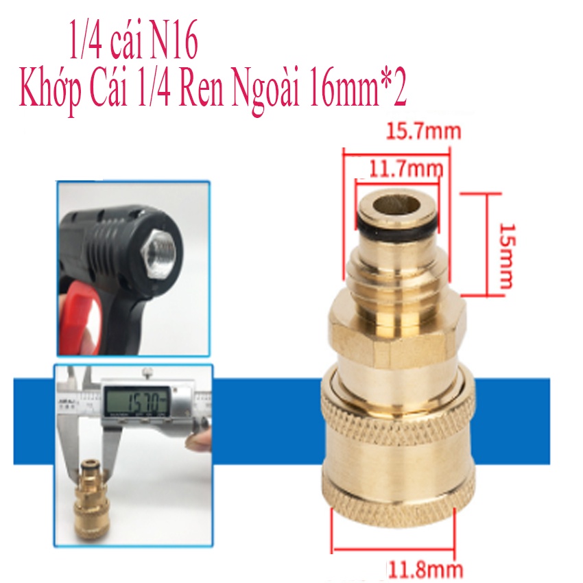 Bộ Khớp Nối Nhanh 1/4" Đủ Các Loại Ren 13mm 14mm 18mm 22mm Dành Cho Máy Rửa Xe Cao Áp Gia Đình Mini