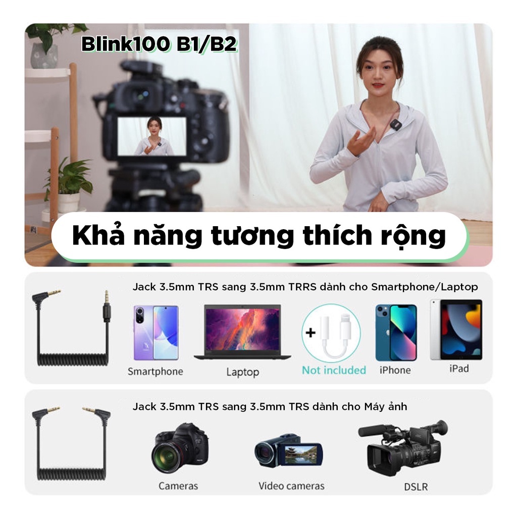 Micro Thu Âm Không Dây Saramonic Blink100 - Dành Cho Máy Ảnh, DSLR Điện Thoại, Laptop - Khử ồn Thông Minh