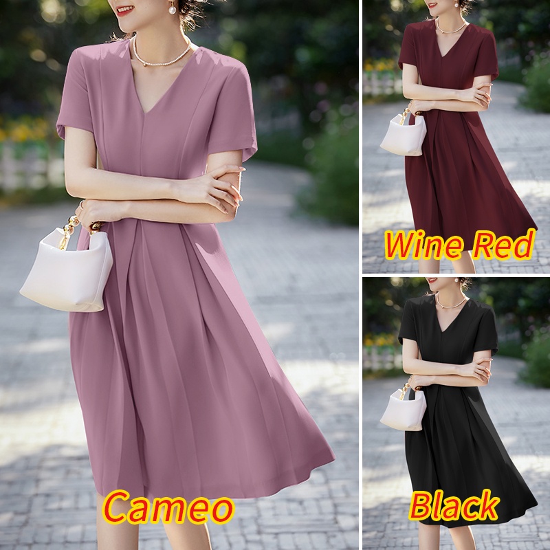 Đầm ZANZEA ngắn tay cổ chữ V xếp ly lưng cao vừa phối khóa kéo thời trang thanh lịch cho nữ