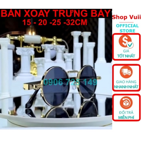 Bàn xoay trưng bày sản phẩm 20cm tặng kèm pin và mặt gương quay mô hình, xoay 360 độ trái phải