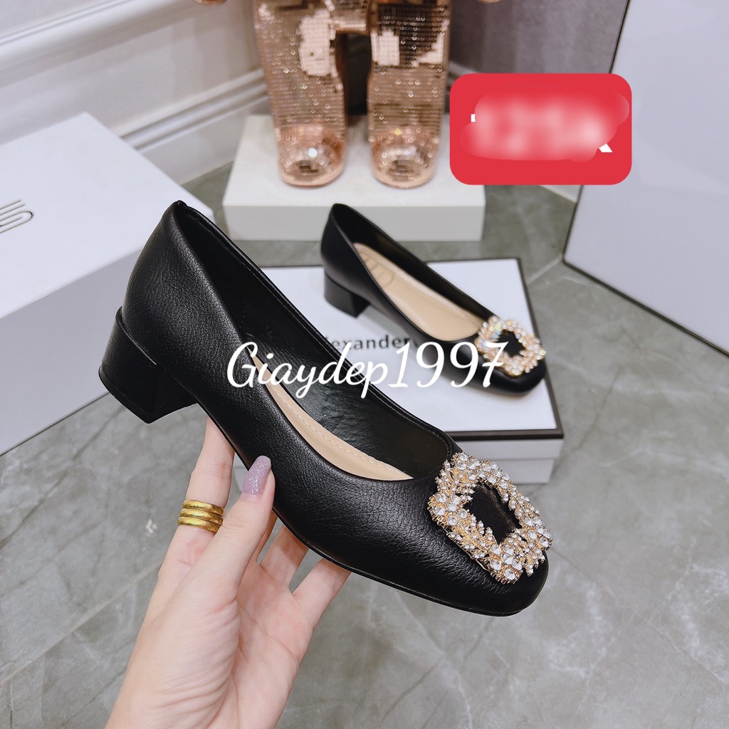 Giày cao gót nữ 3 phân hàng cao cấp, gót vuông chất xịn đính đá siêu sang hàng xuất khẩu - mã HH1