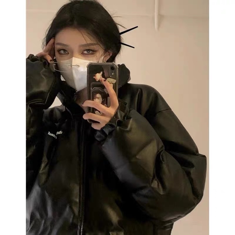 Áo khoác phao da ,Áo phao béo mùa đông dáng rộng chất da pu hoạ tiết chữ in thời trang nam nữ-Áo khoác phao nữ | BigBuy360 - bigbuy360.vn