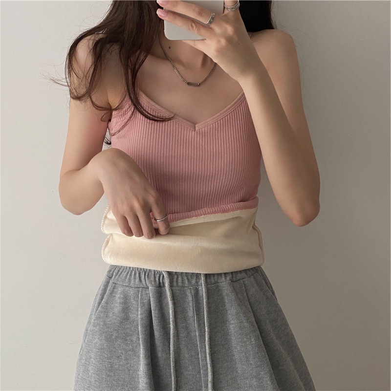 Áo nhung sát nách SUXI màu trơn thời trang thu đông quyến rũ cho nữ