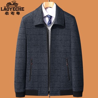 Áo Khoác Lót Lông Cừu Dày Dặn Thời Trang Thu Đông Cho Nam Trung Niên