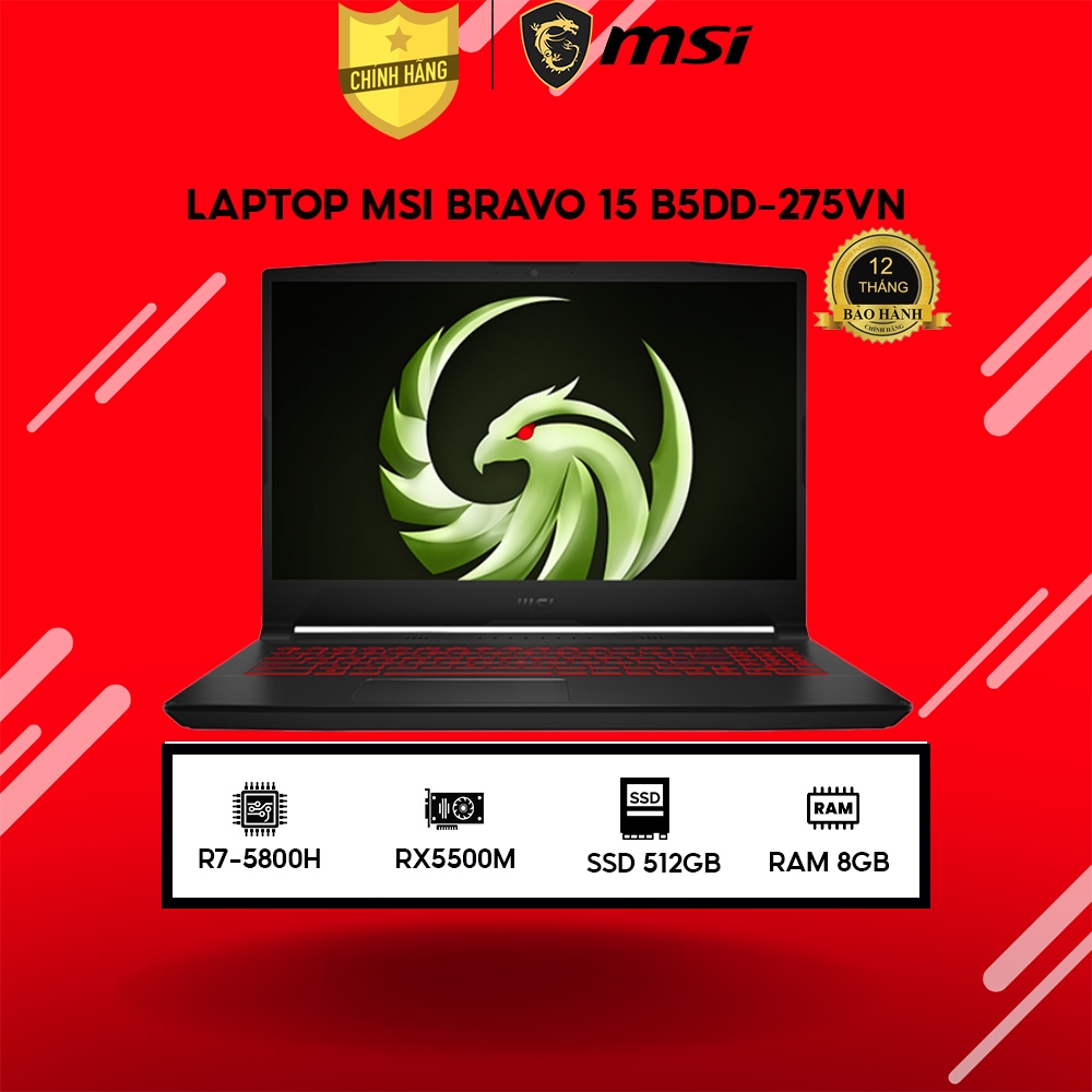 Laptop MSI Bravo 15 B5DD-275VN R7-5800H | 8GB | 512GB | 15.6' FHD | Win 11