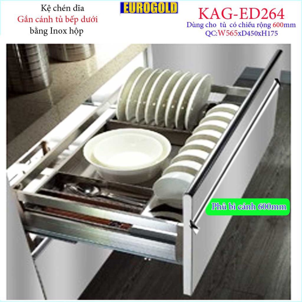 Kệ chén bát Euro âm tủ đa năng ray kéoinox hộp KAG-ED264-56.5cm, KAG-ED265-66.5cm, KAG-ED266-71.5cm,