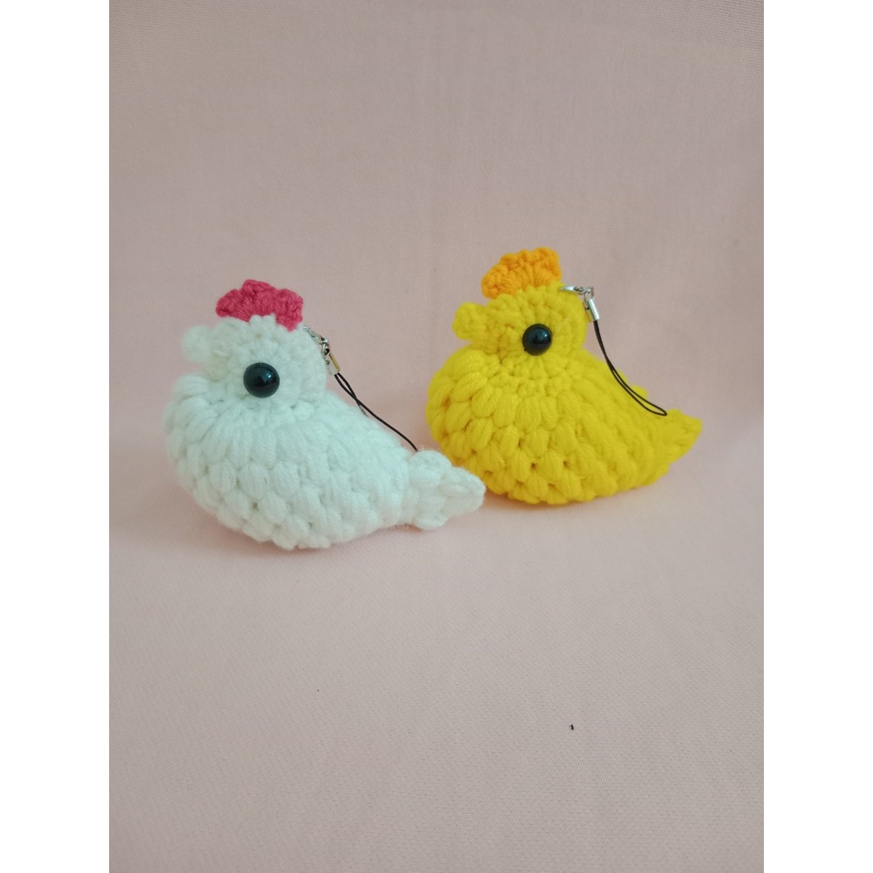 Móc treo chìa khóa bằng len hình con gà