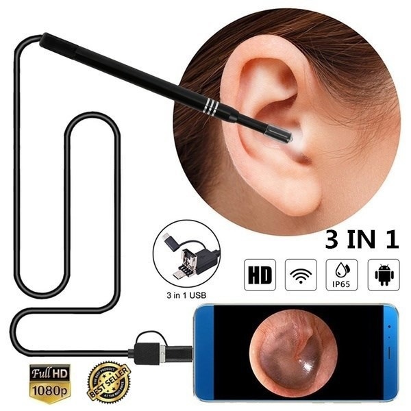 Dụng Cụ Lấy Ráy Tai Có Camera 3 Trong 1 Có đèn LED, Nội Soi Tai, Mũi Họng Vệ Sinh ống Nội Soi