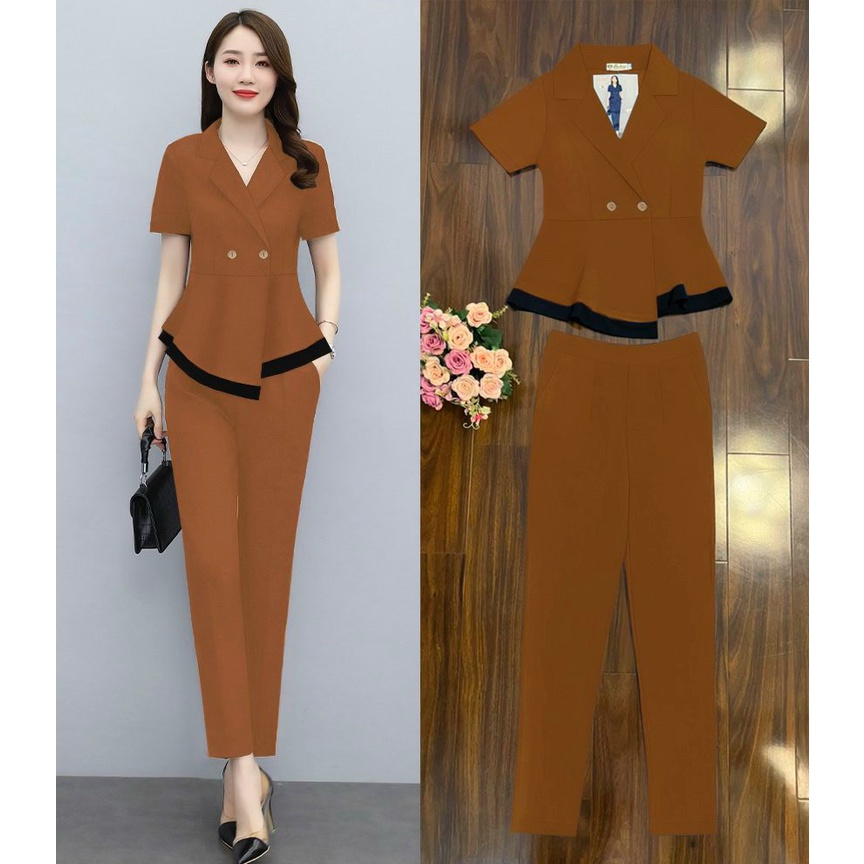 Set nữ sang chảnh đẹp 💕FREESHIP💕 nguyên bộ quần dài lưng thun áo cổ vest xinh xắn Mã số: TJ1147