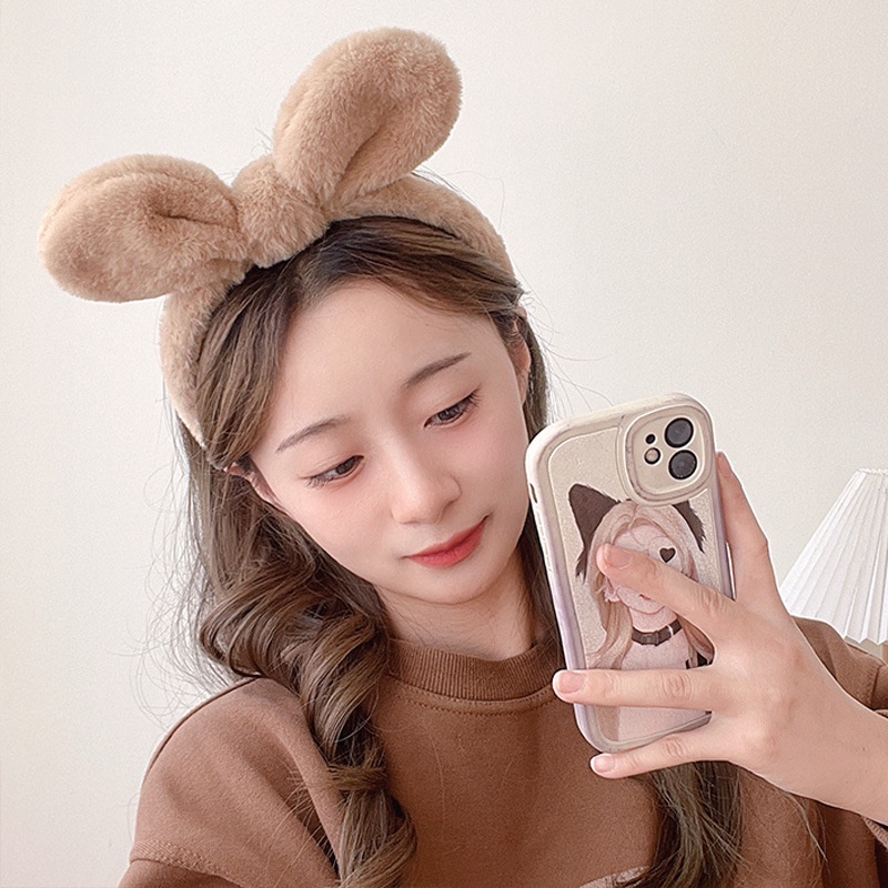 Băng Đô Tai Thỏ Lông Xù Màu Kẹo Dễ Thương Chống Trượt Cho Bé Gái