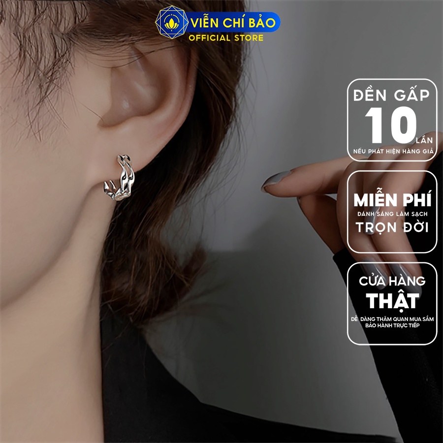 Bông tai bạc nữ tròn sóng đôi chất liệu bạc 925 thời trang phụ kiện trang sức Viễn Chí Bảo B000031