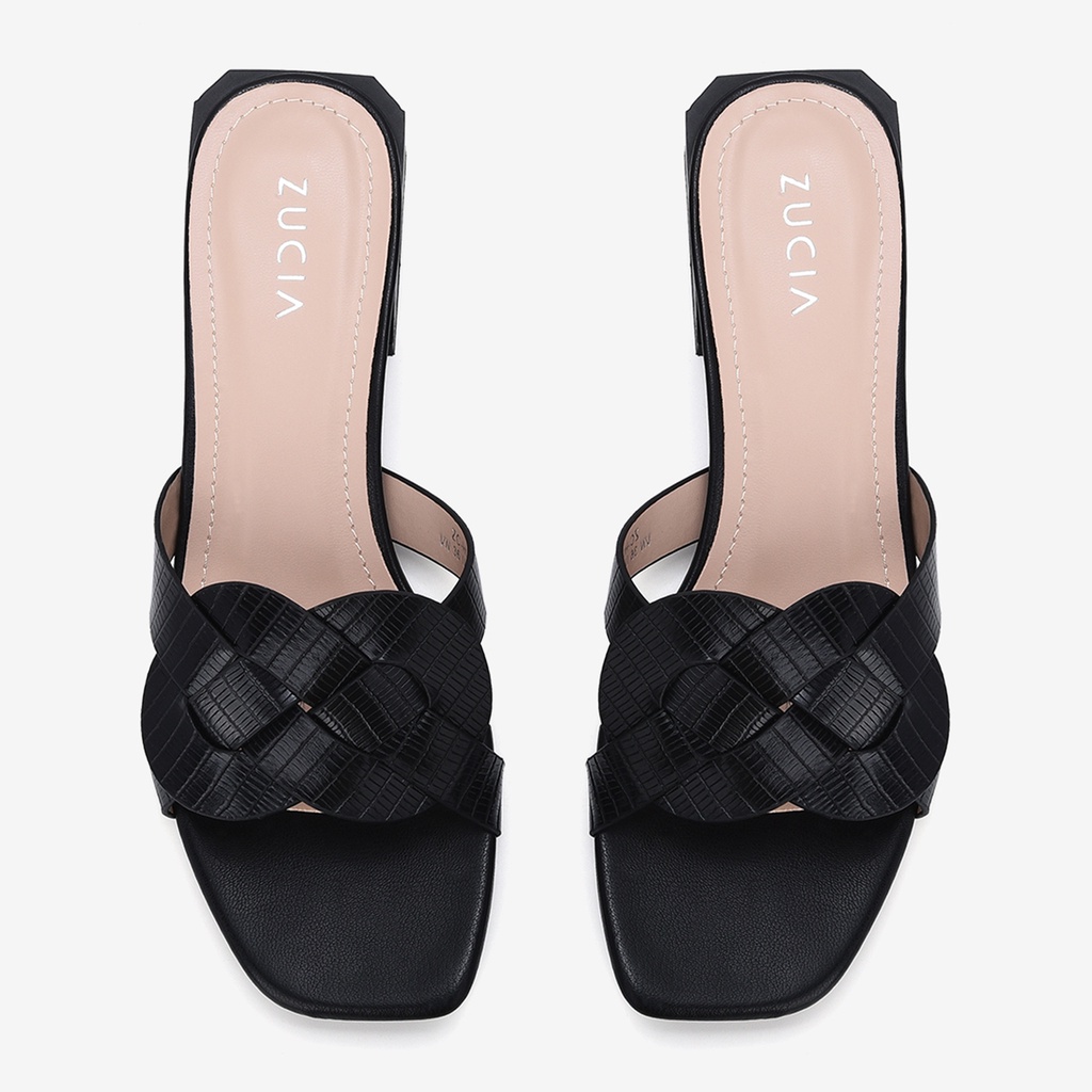 Dép cao gót nữ Zucia thiết kế quai đan cách điệu họa tiết dập vân cao 4cm chắc chắn - DHL96