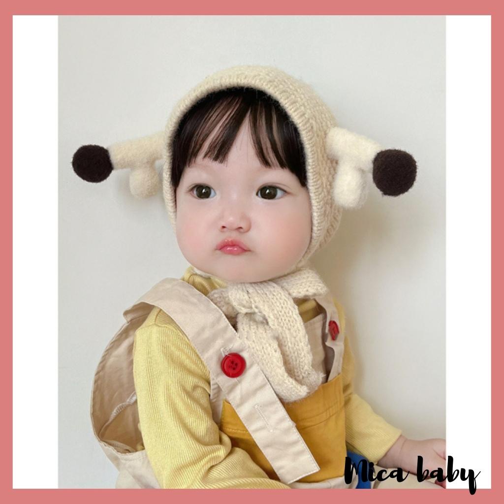 Mũ len che thóp kiểu dáng sừng hươu dễ thương cho bé từ 1 tuổi ML208 Mica baby