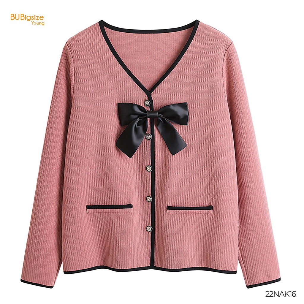 Áo cardigan cúc hoa kèm nơ BIGSIZE  - 22NAK16 -