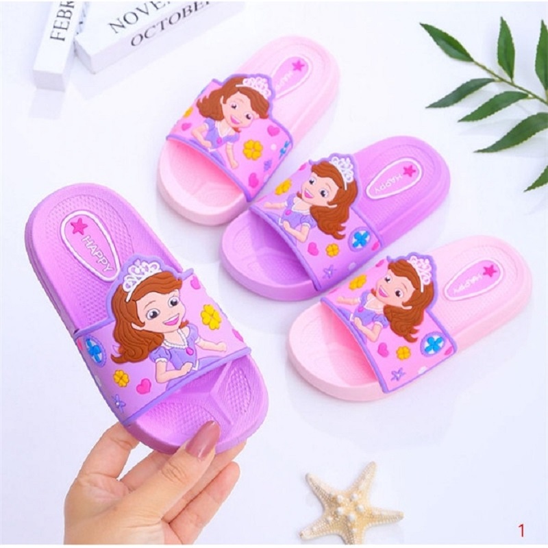 Dép lê quai ngang đúc nguyên khối hình công chúa Sofia cho bé gái chất cao su mềm êm chân