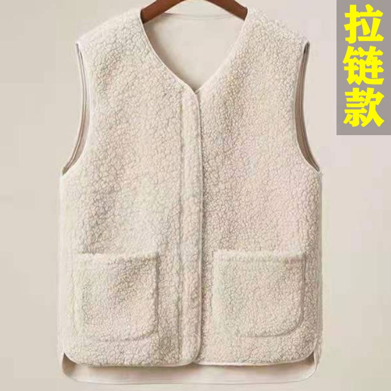 Áo Khoác Lông Cừu Không Tay Có Khóa Kéo Thời Trang Thu Đông Cho Nữ