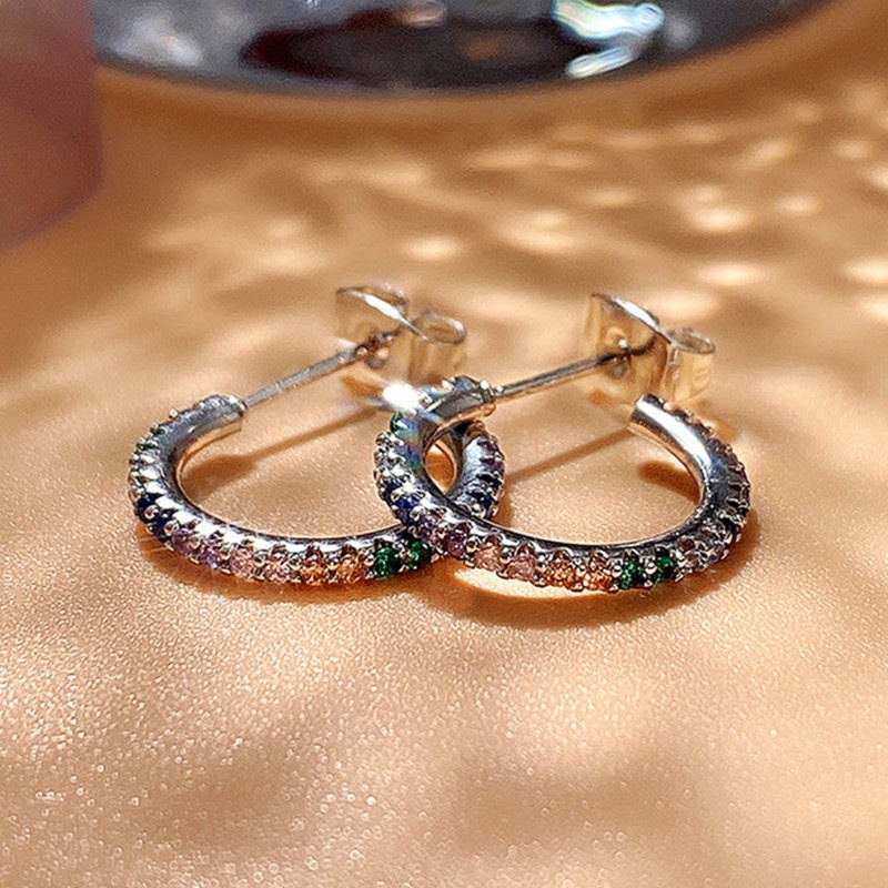 Đôi Khuyên Tai Vòng Tròn Đính Đá Thời Trang Cho Nữ