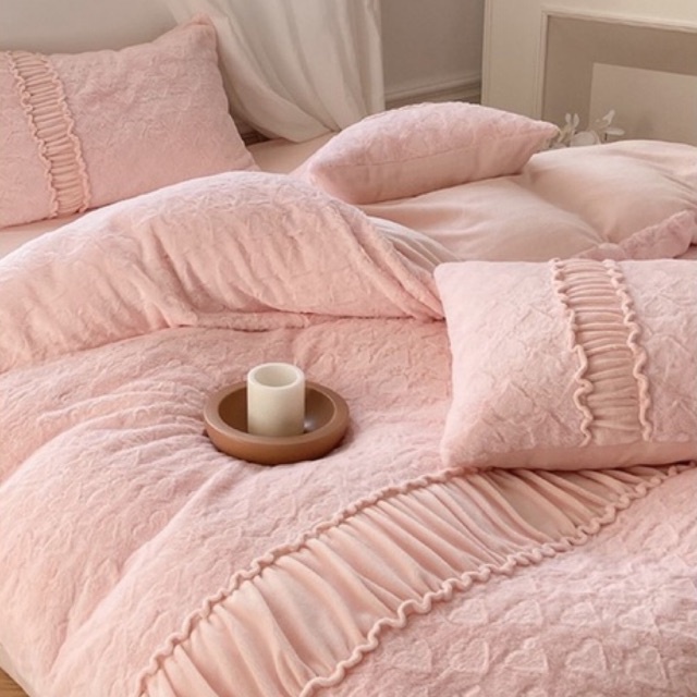 Freeship💕Bộ chăn ga nỉ nhung lông tim cao cấp🌈 set vỏ 4 món💕 may ga theo yêu cầu hàng nhập nguyên bộ