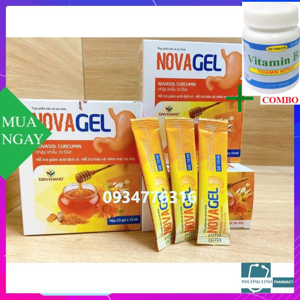 Combo Vitamin B1 chai 100 viên+ Novagel Novasol Curcumin giảm acid dịch vị và bảo vệ niêm mạc dạ dày