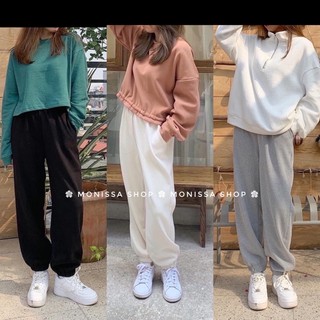Quần Jogger ống rộng bo gấu chun vải len tăm