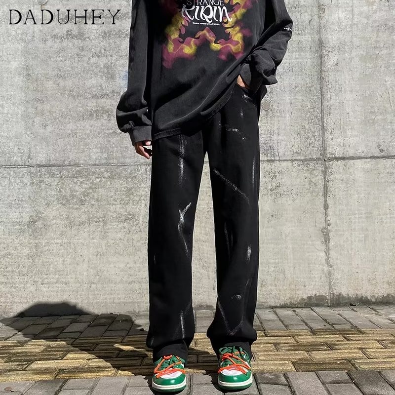 DaDuHey Fashion Brand Ins High Street Paint Spots Jeans Men's Autumn Loose Straight Pants Hip-Hop Fashion Casual Pants